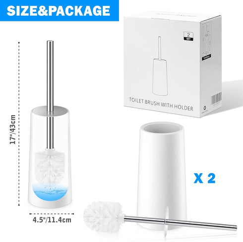 IXO 2 Pack 304 Toilet Brush and Holder, Toilet Brush with Stainless Steel Long Handle, Toilet Bowl Brush for Bathroom
