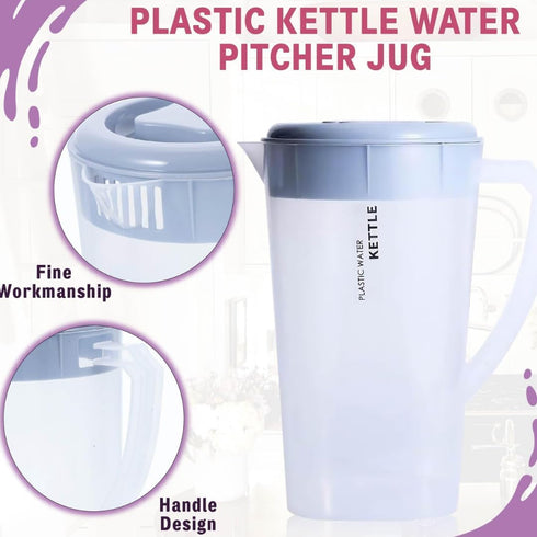 3 Litre Plastic Pitcher with Lid, BPA-FREE Eco-Friendly Juice Container for Hot/Cold Beverages, 102 oz Transparent