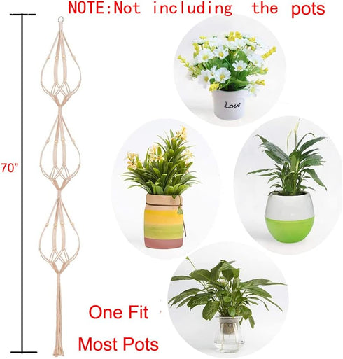 ELANE 2PCS 3-Tier 70" Macrame Plant Hangers Basket Plant Hanger Indoor Outdoor Hanging Plant Holder for Stand Flower