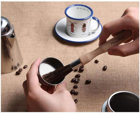 Coffee Grinder Cleaning Brush, Beechwood Handle, Natural Boar Bristles, 8" Tool for Home Kitchen Barista