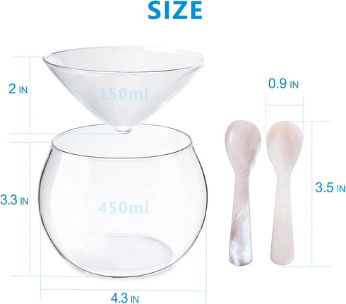 ThougrLyh Caviar Server Set, Glass Caviar Dish with 2 Pcs Shell Spoons for Serving Ice Cream and Cocktails