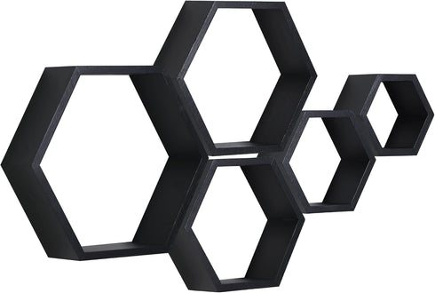 PHOENANCEE Hexagon Floating Shelves, Set of 5 Wall Mounted Wood Honeycomb Storage for Home Room Decor