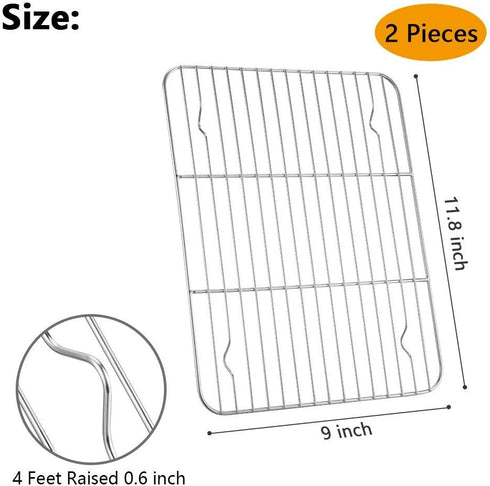 Baking Cooling Racks Set of 2, Stainless Steel Cooling Rack, Cookie Racks, Rectangle 9" x 11.8", Fit Quarter Sheet Pan, Cooking Racks for Toaster Oven, Frying, Roasting - Oven & Dishwasher Safe by SMISME SMISME
