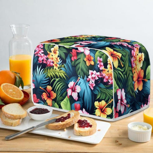 Plus Size 4 Slice Toaster Cover Tropical Floral Hibiscus, Dust Protection for Microwave Oven (16x16") 2PCS