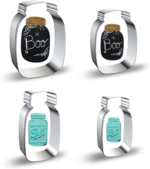 Mason Jar Cookie Cutter Shapes Baking Set - 4 Pieces, 3 Inch & 4 Inch Milk Bottle Honey Jar Biscuit Molds for Kitchen