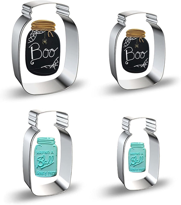 Mason Jar Cookie Cutter Shapes Baking Set - 4 Pieces, 3 Inch & 4 Inch Milk Bottle Honey Jar Biscuit Molds for Kitchen