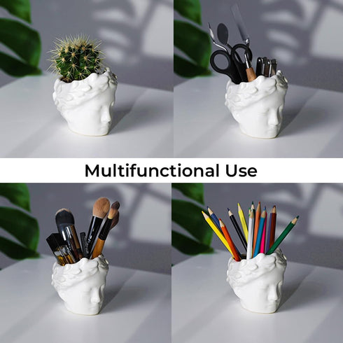 White Ceramic Face Planter Pots for Succulents - Unique Indoor Plant Planters with Drainage