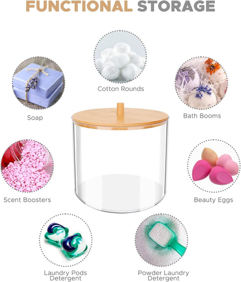 JYPS Large Capacity Laundry Pods Container with Bamboo Lid, Clear Acrylic Powder Detergent Containers for Pods, Scent