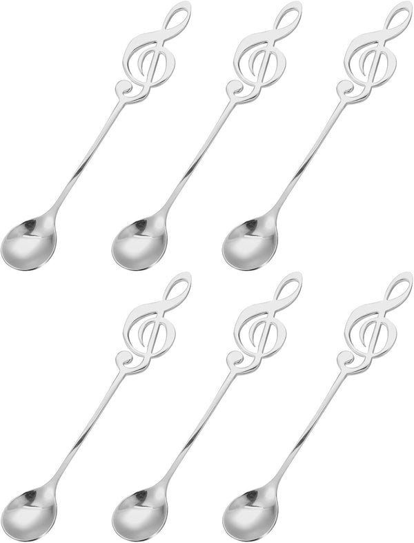 uxcell 6Pcs Stainless Steel Music Note Coffee Spoon, Mini Tableware Dessert Spoons for Tea Coffee Cake