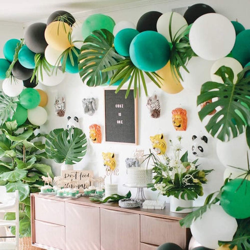 TIETHEKNOT Fake Leaves, 60 Pcs Artificial Tropical Palm Monstera Leaves with Stems for Party Decorations