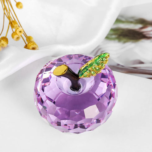 Crystal Apple Figurine Paperweight, Handmade Purple Statue Ornament, Collectible Home Decoration, Gift Box Included