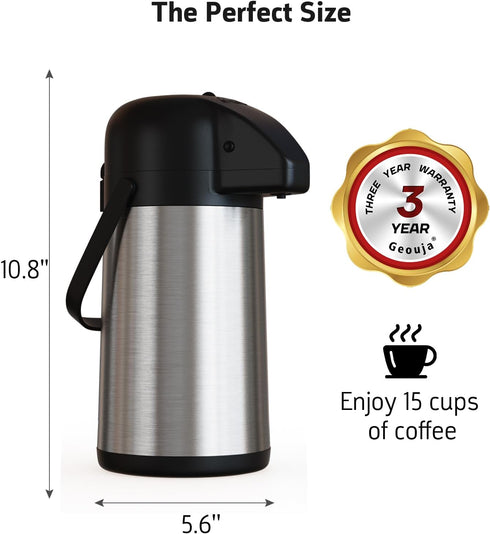 Airpot Coffee Carafe, 64 OZ / 1.9L Insulated Stainless Steel Thermos Urn for Hot Drinks, Pump Dispenser for Parties