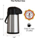 Airpot Coffee Carafe, 64 OZ / 1.9L Insulated Stainless Steel Thermos Urn for Hot Drinks, Pump Dispenser for Parties