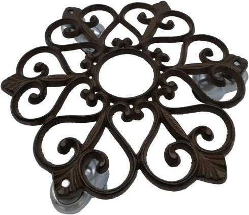 10" Comfy Hour Heavy Duty Cast Iron Rolling Plant Stand, Heart Shaped Plant Caddy with Industrial Metal Wheels
