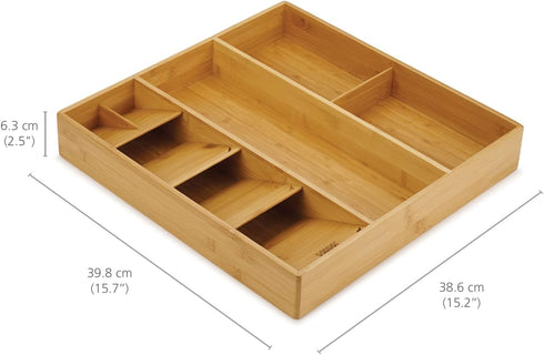 Joseph Joseph DrawerStore Compact Utensil Organizer for Kitchen Drawer, Silverware Flatware Tray, Large, Bamboo