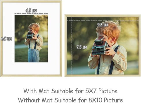 Frametory 8x10 Gold Aluminum Picture Frame - Set of 1, Ideal for 5x7 Photos with Mat or 8x10 Without Mat