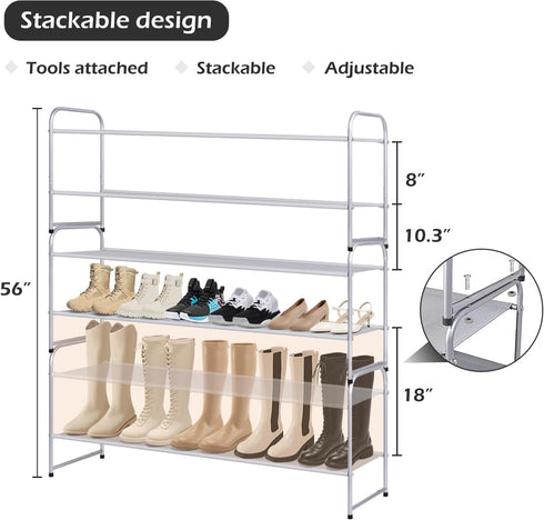 2 Closet 18-Pairs, MISSLO Tier Long Shoe Rack for Shoe Organizer Holds Wide Low Stackable Shoe Storage Shelf