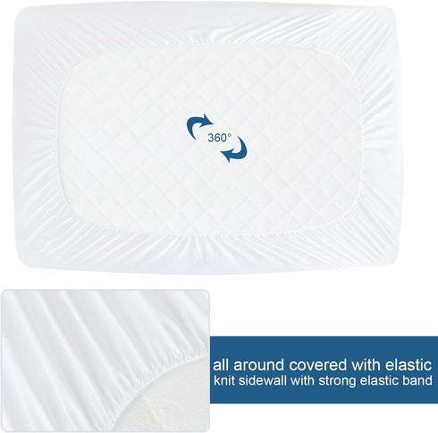 16 Inch Rajlinen Premium Queen Mattress Protector, Waterproof Cooling Fitted Sheet, Fits Up to Deep Pocket, Soft