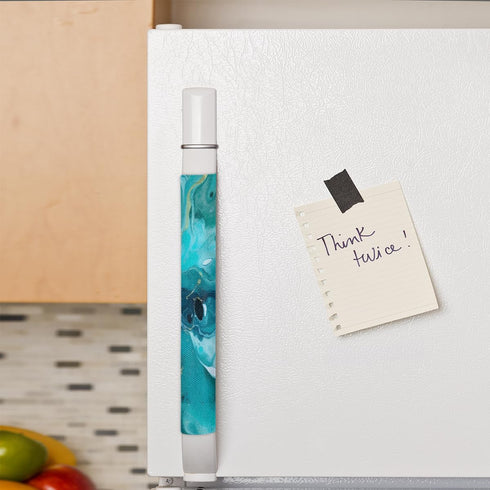 Teal Green Marble Print Refrigerator Door Handle Covers, Set of 2 Kitchen Appliance Handle Covers for Fridge,