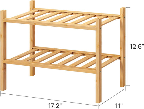 2-Tier Closet 17.2IN viewcare Small Shoe Rack, Shoe Rack for Entryway, Bamboo Wood Shoe Shelf for & Hallway, Long |