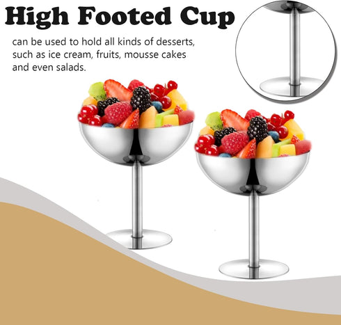 Frozen (2, Ice Cream Bowls Stainless Steel Dessert Cups with Spoons Reusable Footed Sundae Cups Ice Cream Cups