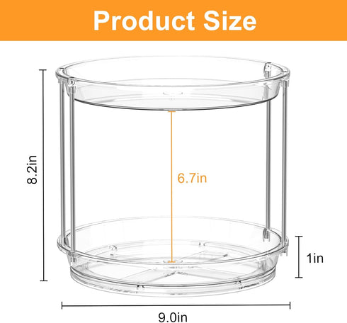 klyoca 360 2 Counter Rotating Makeup Organizer Tier Lazy Susan Turntable Organizer, Clear Bathroom Organizer
