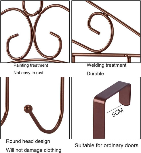eywlwaar Metal Over The Door Hooks - 7 Hanger Rack for Home Use, Ideal for Hats, Coats, Bags, and Scarfs