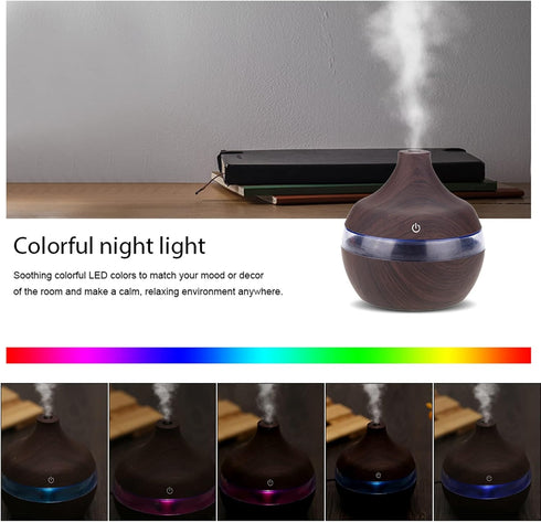 Wood Grain USB Humidifiers for Home, Top Fill with LED Night Light, Ideal for Bedroom Office Nursery, Compact Design