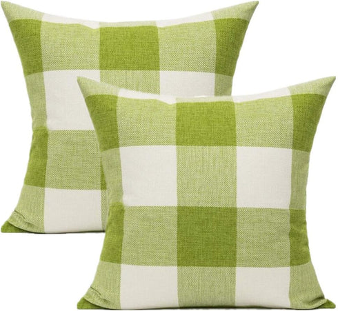 Outdoor Green Throw Pillow Covers 18x18, Set of 2 Buffalo Plaids Check for Spring Front Porch Home Decor