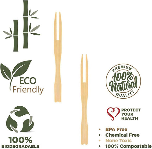 200 Pcs Bamboo Forks 3.5 inch - Wooden Appetizer Forks Mini Food Picks for Party, Banquet, Buffet, Catering