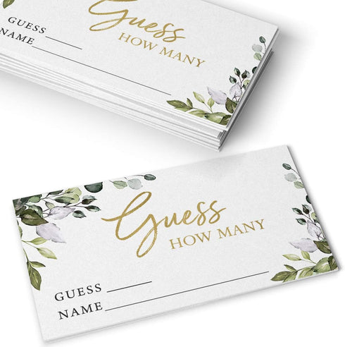 Printed Party Candy Guessing Game - Guess How Many, Greenery, 50 Cards and Sign