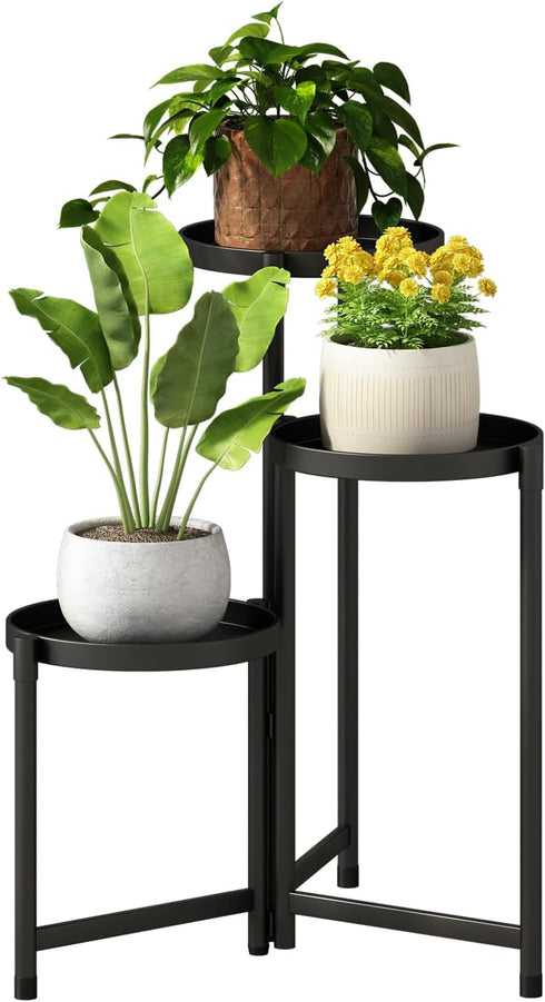 Plant Stand indoor outdoor-3 Tier black Tall Metal Flower Pot Holder 9in