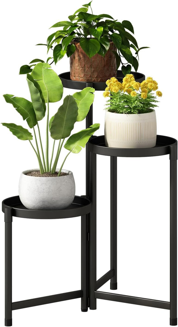 Plant Stand indoor outdoor-3 Tier black Tall Metal Flower Pot Holder 9in
