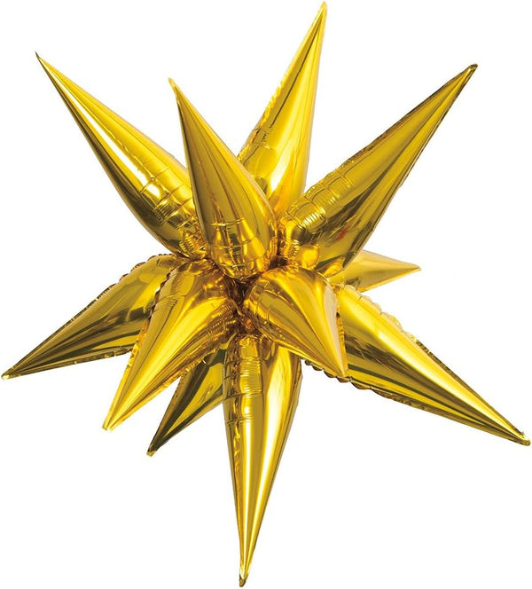 Gold 12-Point Jumbo 3D Star Foil Balloons, 5-Pack, Extra-Large Durable Party Decoration
