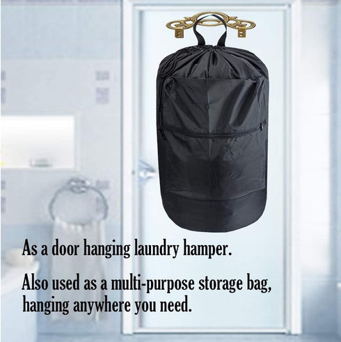 Washable Laundry Bag Backpack with Zipper Pocket, Heavy Duty Clothes Bag with Adjustable Straps for Travel