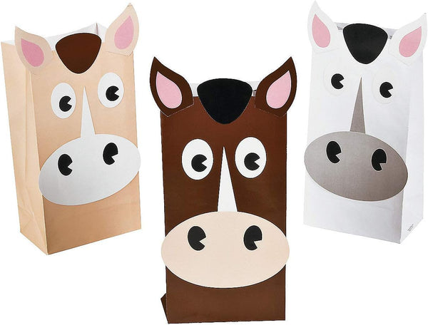 Fun Express Horse Treat Bags 5x10 – Cowboy Cowgirl & Farm Party Supplies for Birthdays & Special Occasions – 12 Pieces