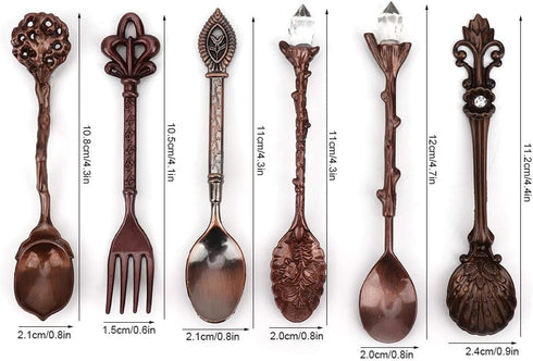 Fdit 6Pcs/Set Vintage Carved Coffee Spoon Teaspoon Retro Zinc Alloy Dessert Coffee Tableware Spoons Cutlery Kitchen(Red Bronze)
