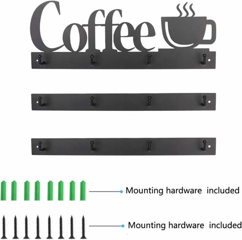 HULISEN Coffee Mug Wall Rack - Wall Mounted Coffee Cup Holder with 12 Heavy Duty Hooks and Metal Sign
