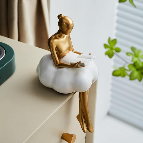 Gold Home Decor Women Thinker Statue, Modern Bookshelf Figurines Accent Decorations for Living Room, Resin Abstract Art