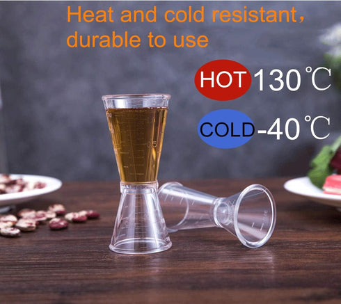 Double Clear Plastic and Stainless Steel Jigger, Set of 3, Cocktail Measuring Shot Glasses for Bar Party