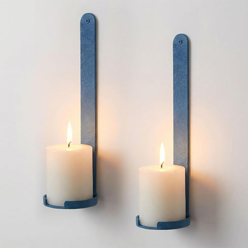 Blue Wall Candle Sconces Set of 2, Cast Iron Wall Mounted Candle