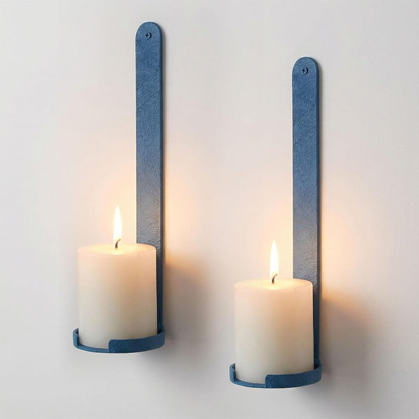 Blue Wall Candle Sconces Set of 2, Cast Iron Wall Mounted Candle