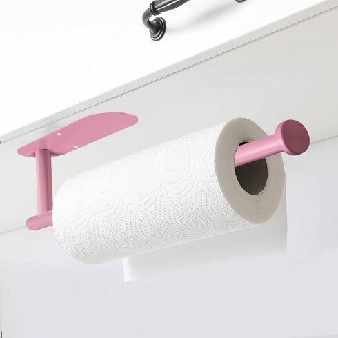 Pink Paper Towel Holder Kitchen Roll Holder, Paper Towel Holder - Self Adhesive or Drilling, Under Cabinet Pink Paper Towel Rack, Wall Mounted Paper Towel(Pink) by YeeBeny