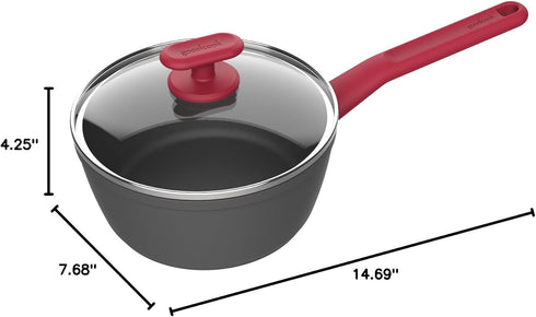 GoodCook ProEase Nonstick Sauce Pan with Lid, 2 Quart, Black