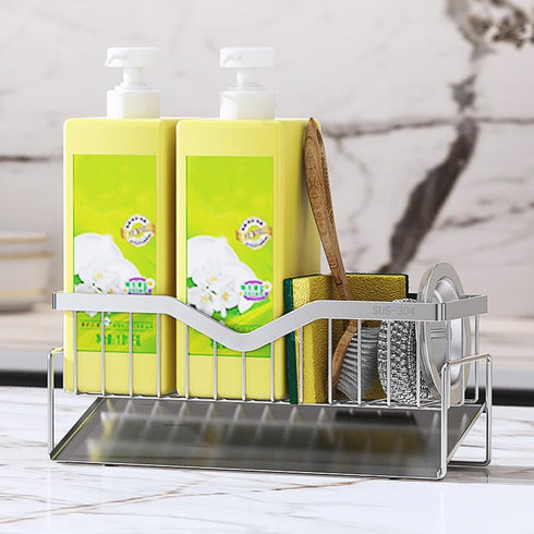 MINGFANITY 304 Sponge Holder for Kitchen Sink, Quick Draining, SUS Stainless Steel Sponge Organizer, Basket