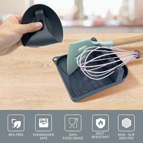 2 Pack Multiple Utensil Spoon Rest with Drip Pad, Non-Slip Heat Resistant Kitchen Spoon Holder for Cooking Accessories