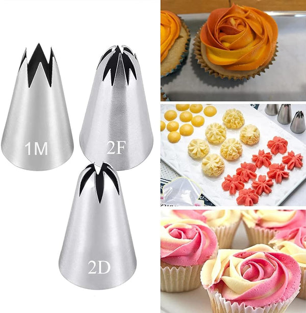 Icing Piping Tip Set, 3 Large Stainless Steel Decorating Tips for DIY Cream Rose Flower, Cupcake Pastry Tips