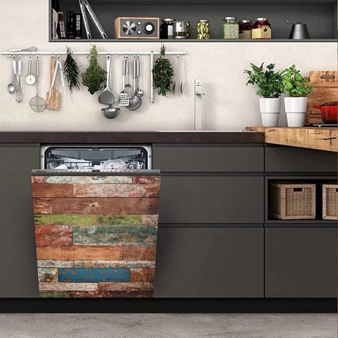 Old Wood Plank Dishwasher Magnetic Cover, Self Adhesive Magnet Refrigerator Decal, Home Appliances Decorative Stickers