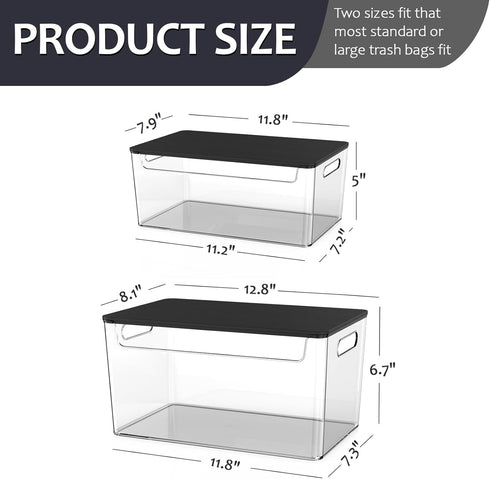 2 Pack COAZEX Trash Bag Holder Under Sink Stackable, Plastic Garbage Bag Dispenser with Lid, Trash Bag Storage