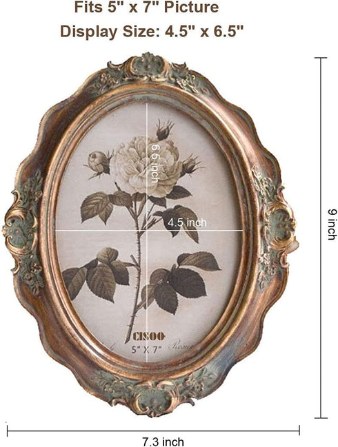 CISOO Vintage Oval Picture Frame 5x7 Antique Photo Frame for Table Top Display and Wall Hanging (Bronze Gold)
